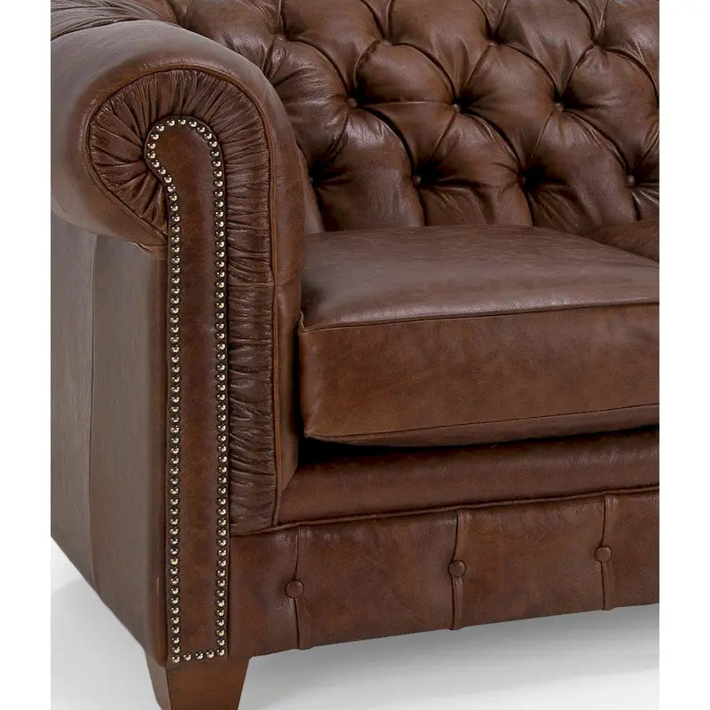 Canapé Chesterfield en cuir italien pleine fleur touffeté Hancock - 31 H x 86 L x 40 P