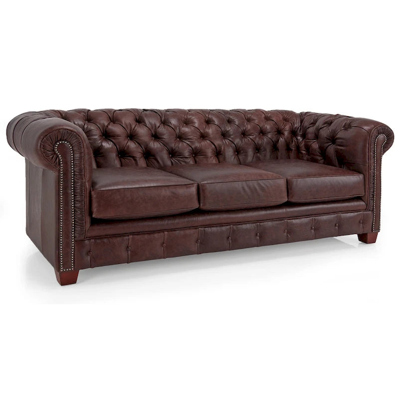 Canapé Chesterfield en cuir italien pleine fleur touffeté Hancock - 31 H x 86 L x 40 P