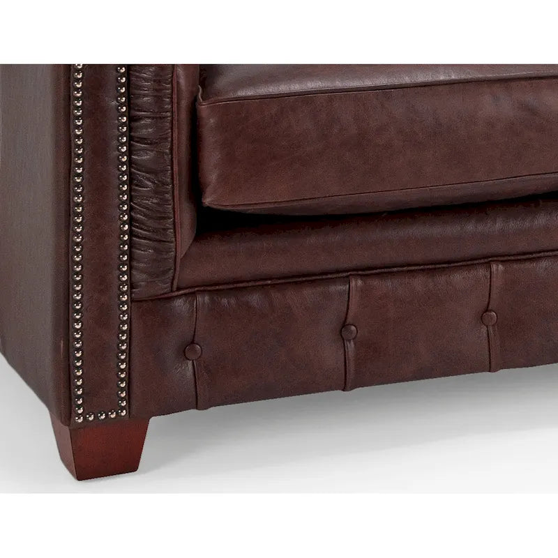 Canapé Chesterfield en cuir italien pleine fleur touffeté Hancock - 31 H x 86 L x 40 P