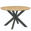 Table à manger ronde moderne Ravenna 47 en bois avec piètement géométrique en métal croisé pour la salle à manger et la cuisine