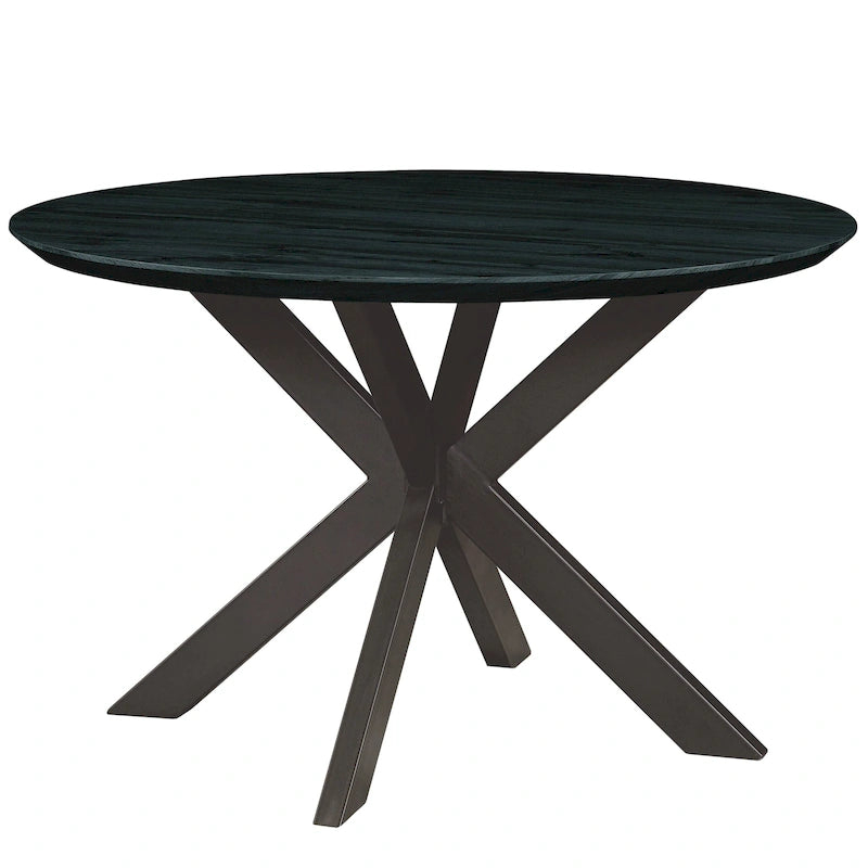 Table à manger ronde moderne Ravenna 47 en bois avec piètement géométrique en métal croisé pour la salle à manger et la cuisine