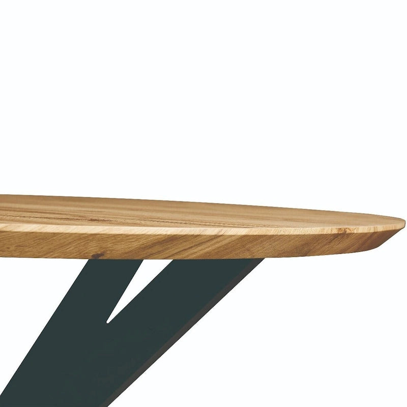 Table à manger ronde moderne Ravenna 47 en bois avec piètement géométrique en métal croisé pour la salle à manger et la cuisine