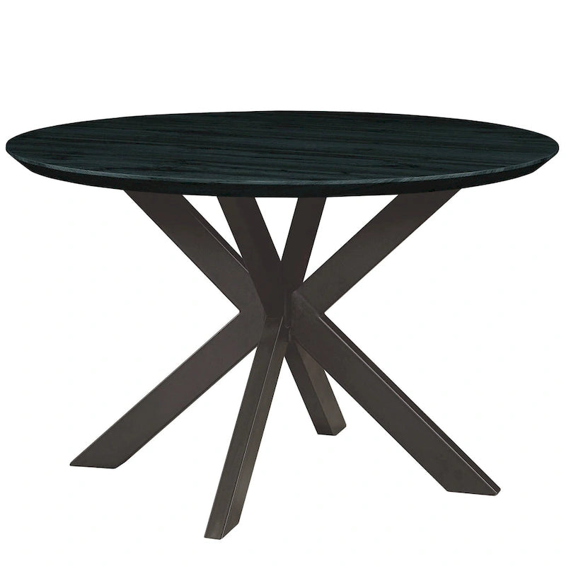 Table à manger ronde moderne Ravenna 47 en bois avec piètement géométrique en métal croisé pour la salle à manger et la cuisine