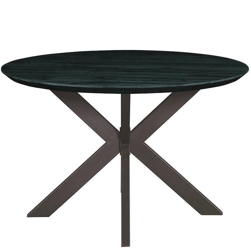 Table à manger ronde moderne Ravenna 47 en bois avec piètement géométrique en métal croisé pour la salle à manger et la cuisine