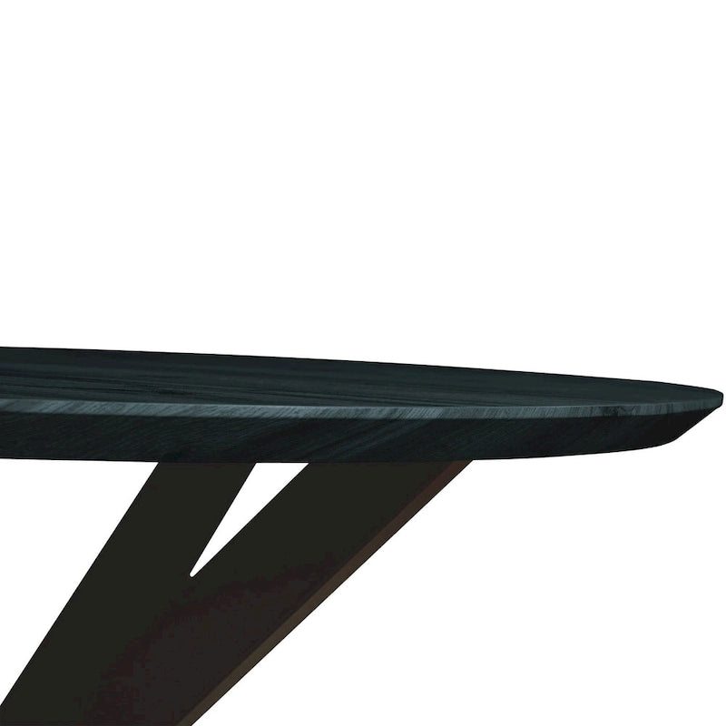 Table à manger ronde moderne Ravenna 47 en bois avec piètement géométrique en métal croisé pour la salle à manger et la cuisine