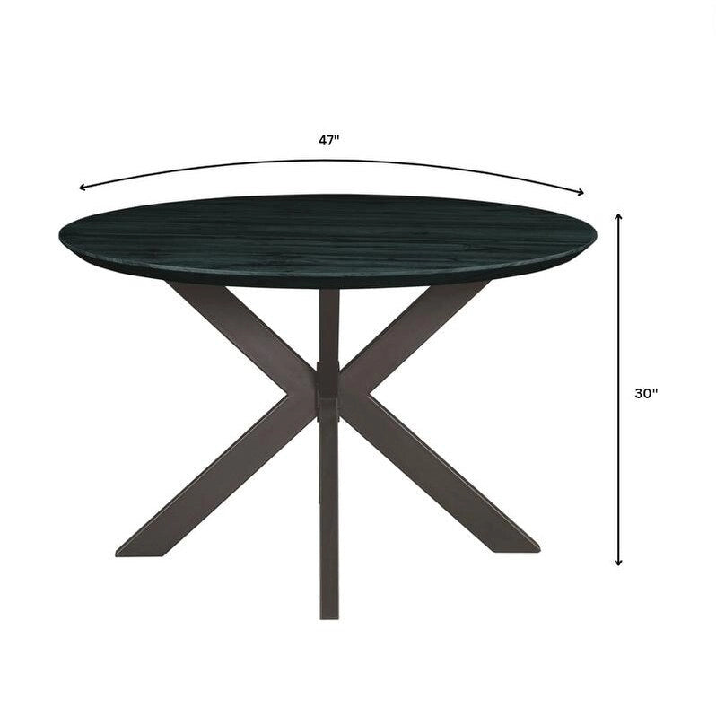Table à manger ronde moderne Ravenna 47 en bois avec piètement géométrique en métal croisé pour la salle à manger et la cuisine