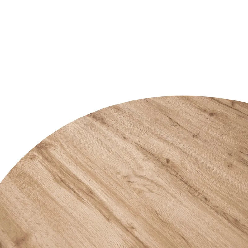 Table à manger ronde moderne Ravenna 47 en bois avec piètement géométrique en métal croisé pour la salle à manger et la cuisine