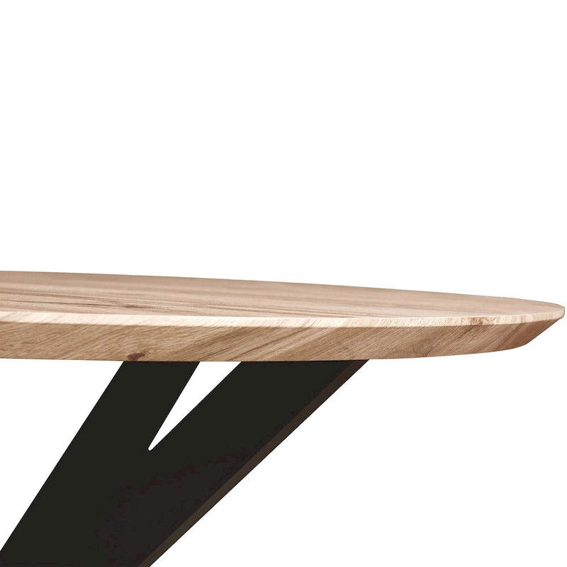 Table à manger ronde moderne Ravenna 47 en bois avec piètement géométrique en métal croisé pour la salle à manger et la cuisine