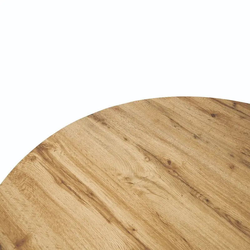 Table à manger ronde moderne Ravenna 47 en bois avec piètement géométrique en métal croisé pour la salle à manger et la cuisine