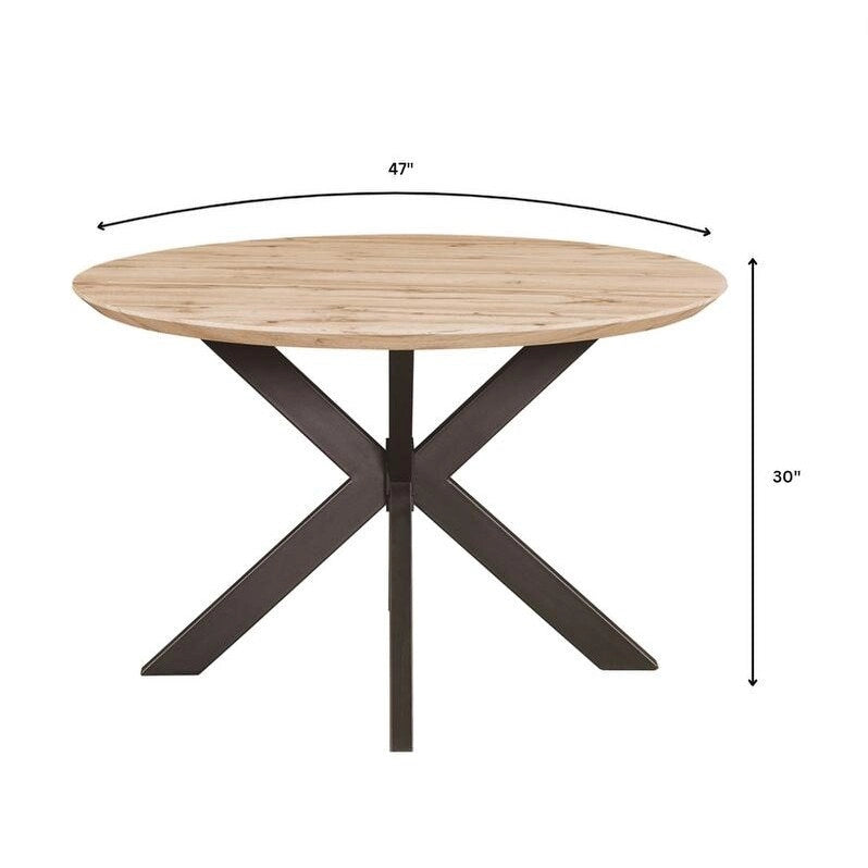Table à manger ronde moderne Ravenna 47 en bois avec piètement géométrique en métal croisé pour la salle à manger et la cuisine