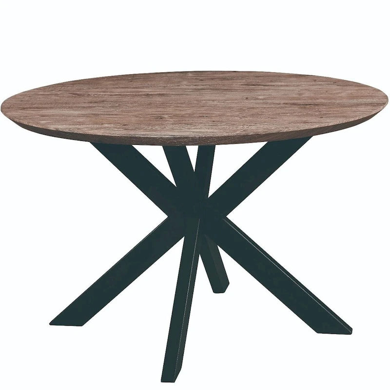 Table à manger ronde moderne Ravenna 47 en bois avec piètement géométrique en métal croisé pour la salle à manger et la cuisine