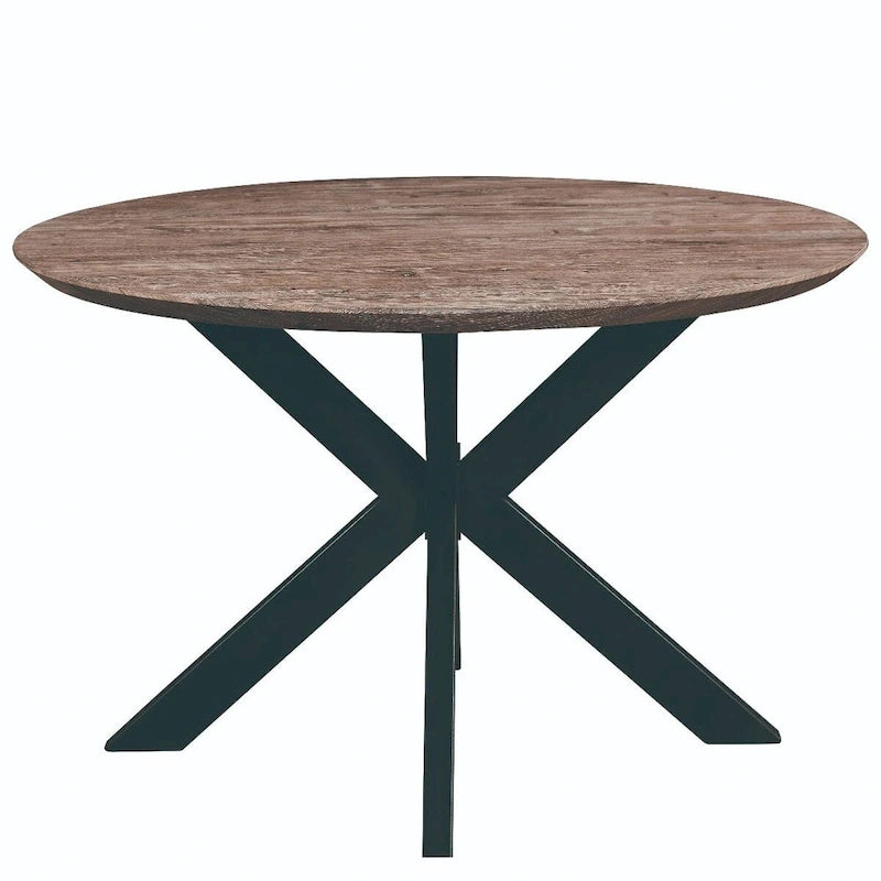 Table à manger ronde moderne Ravenna 47 en bois avec piètement géométrique en métal croisé pour la salle à manger et la cuisine