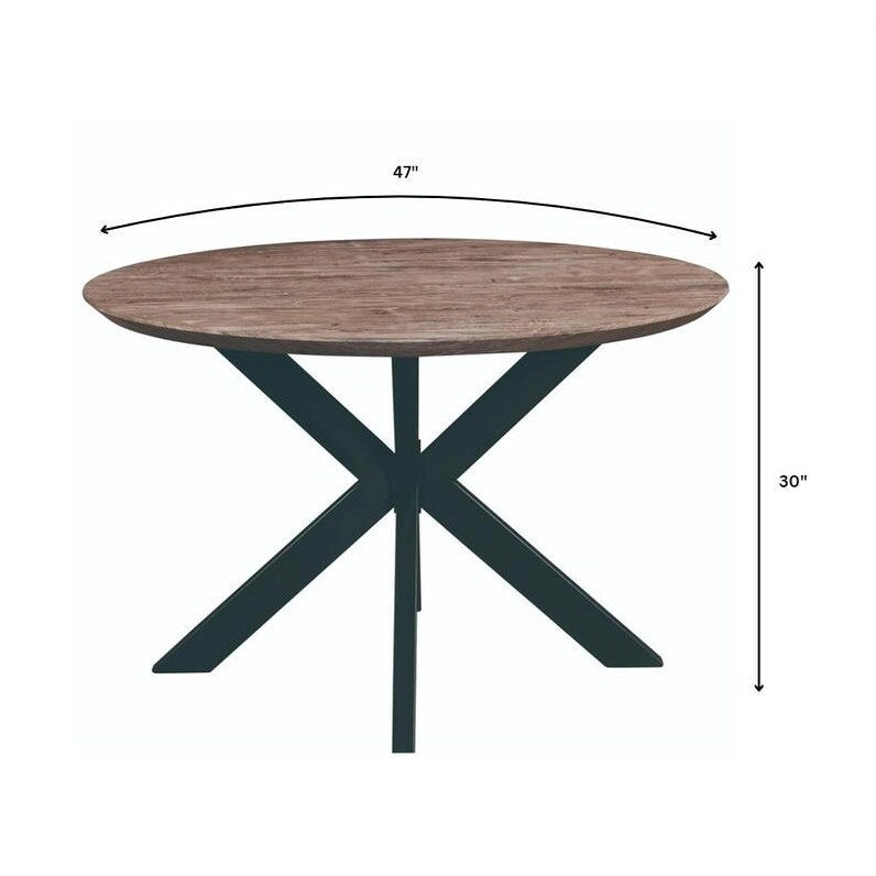 Table à manger ronde moderne Ravenna 47 en bois avec piètement géométrique en métal croisé pour la salle à manger et la cuisine
