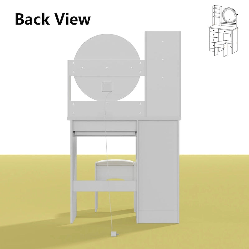 Coiffeuse 80 cm de large avec tabouret, miroir et 3 couleurs de lumière - 80 cm de large