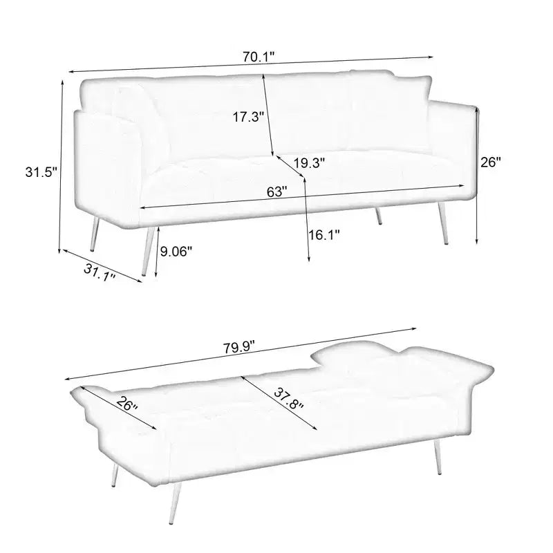 Canapé-lit convertible WhizMax, futon convertible rembourré en velours, canapé-lit pliant, lit de repos pour salon et chambre