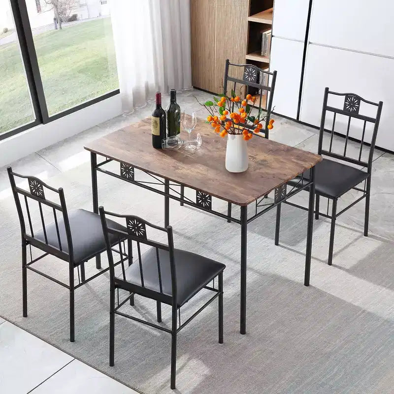 Ensembles table et chaises de salle à manger/cuisine en bois VECELO avec coussins en PU pour petit espace, marron rétro
