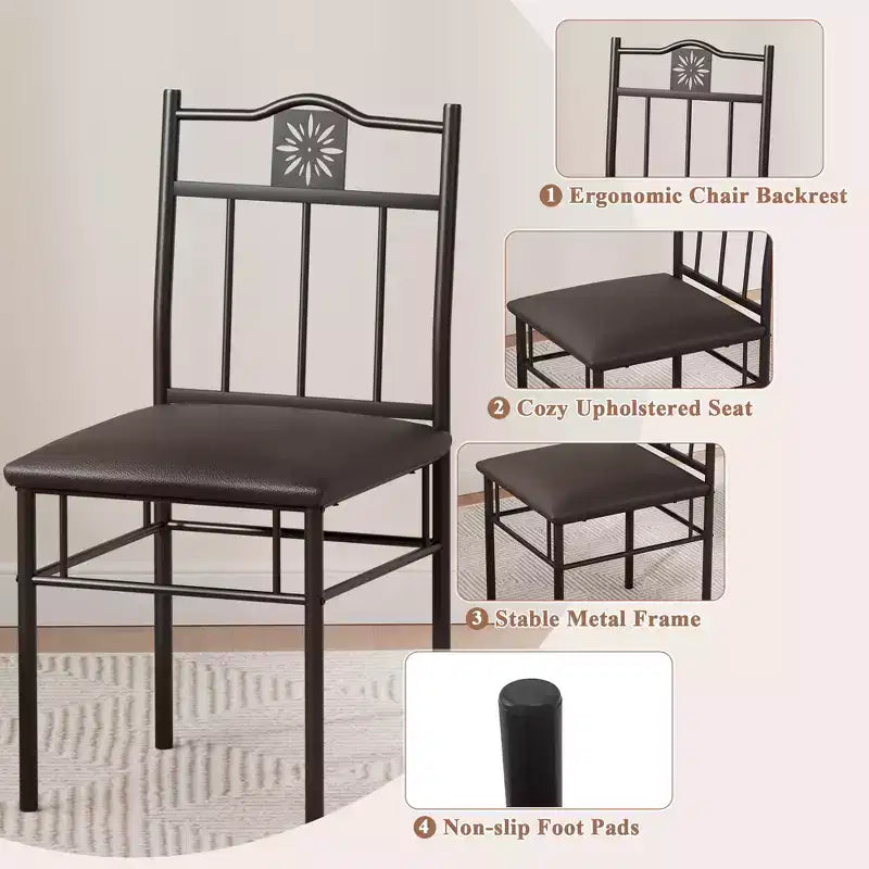 Ensembles table et chaises de salle à manger/cuisine en bois VECELO avec coussins en PU pour petit espace, marron rétro