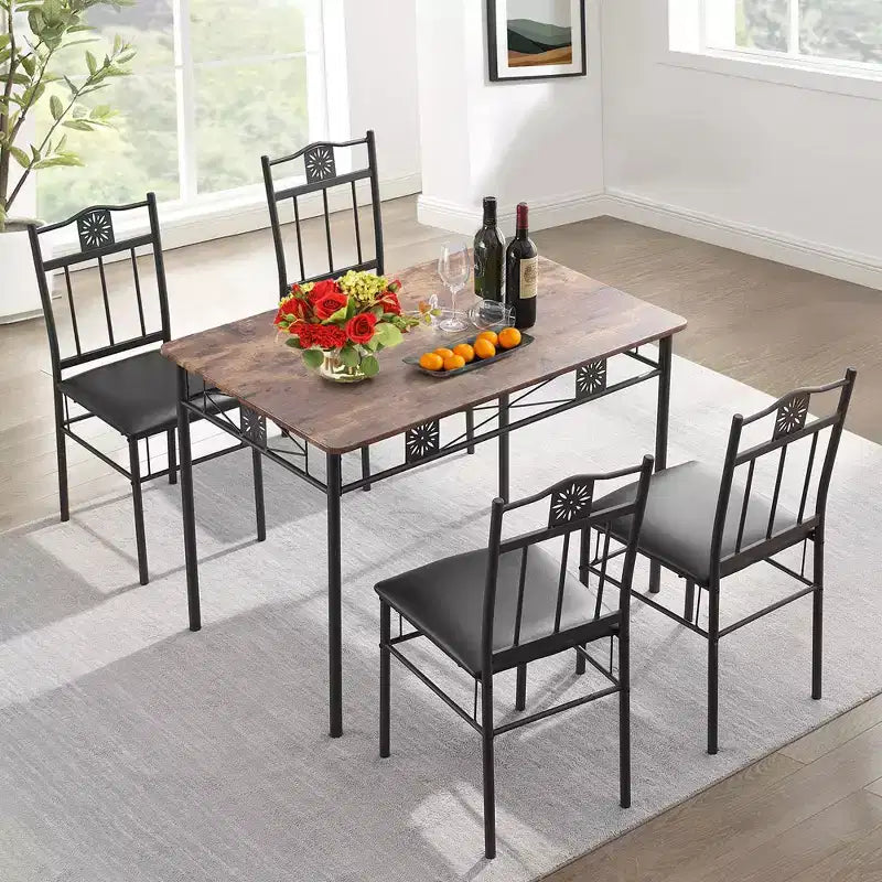 Ensembles table et chaises de salle à manger/cuisine en bois VECELO avec coussins en PU pour petit espace, marron rétro