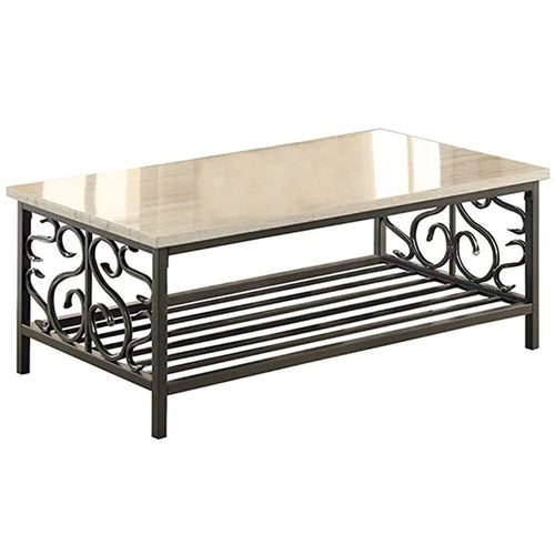 Ensemble de 3 tables à plateau aspect marbre avec cadre en métal décoratif, crème et gris
