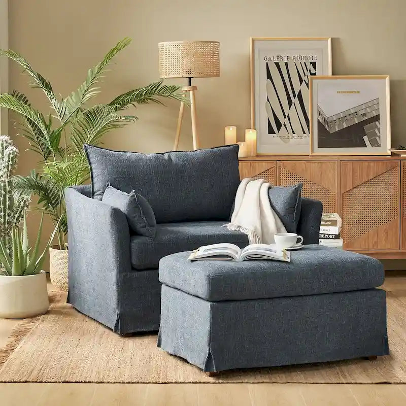 Fauteuil déhoussable surdimensionné Sophie et pouf avec roulettes arrière verrouillables par HULALA HOME