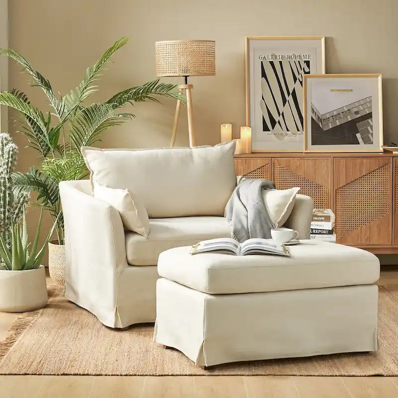 Fauteuil déhoussable surdimensionné Sophie et pouf avec roulettes arrière verrouillables par HULALA HOME