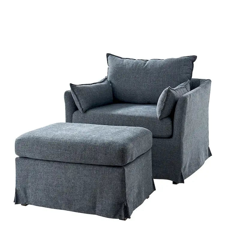 Fauteuil déhoussable surdimensionné Sophie et pouf avec roulettes arrière verrouillables par HULALA HOME