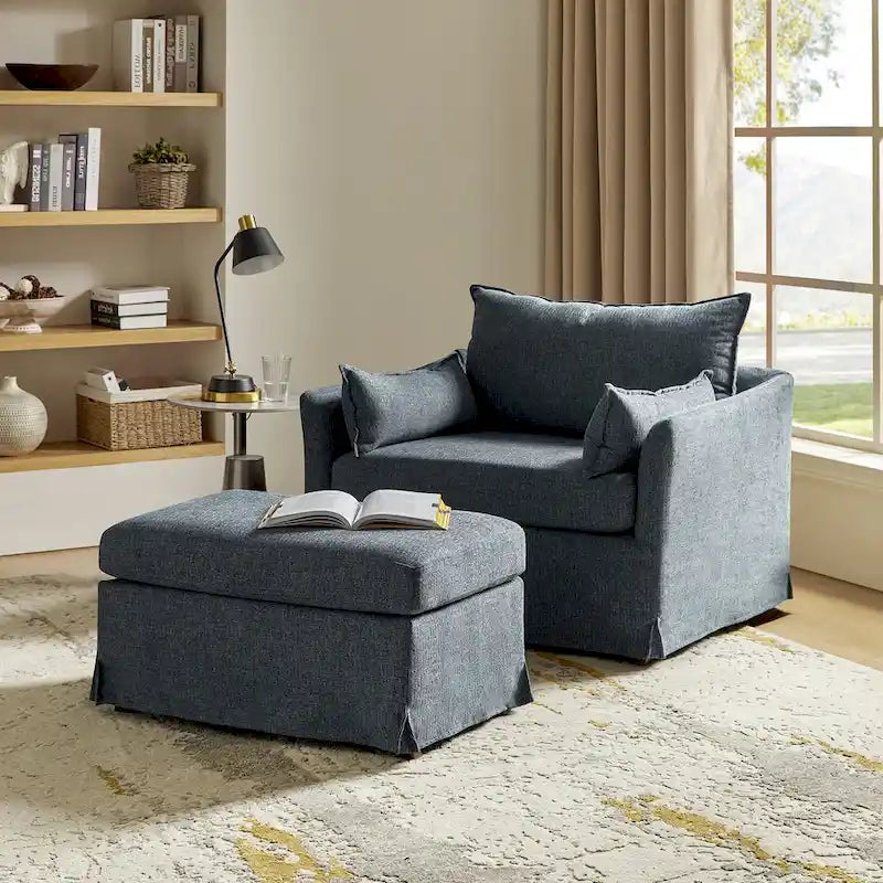 Fauteuil déhoussable surdimensionné Sophie et pouf avec roulettes arrière verrouillables par HULALA HOME