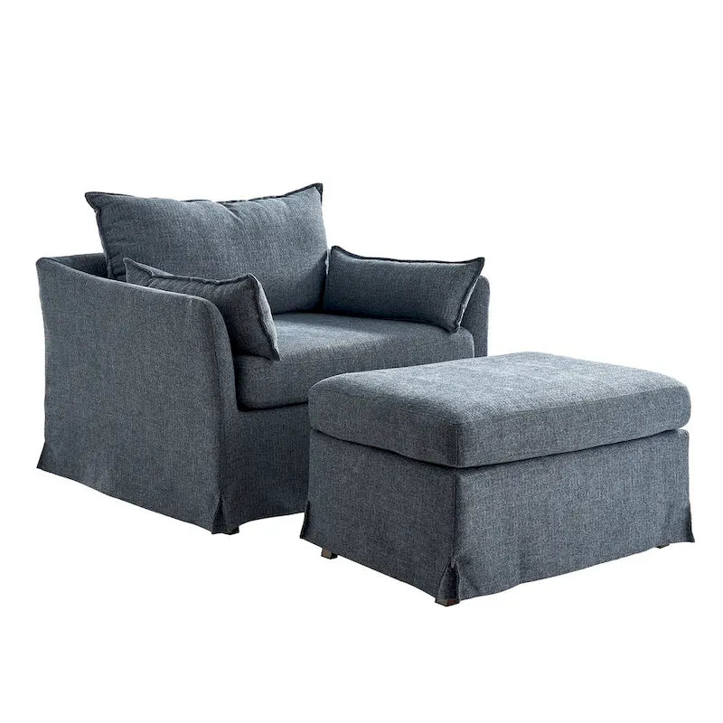 Fauteuil déhoussable surdimensionné Sophie et pouf avec roulettes arrière verrouillables par HULALA HOME