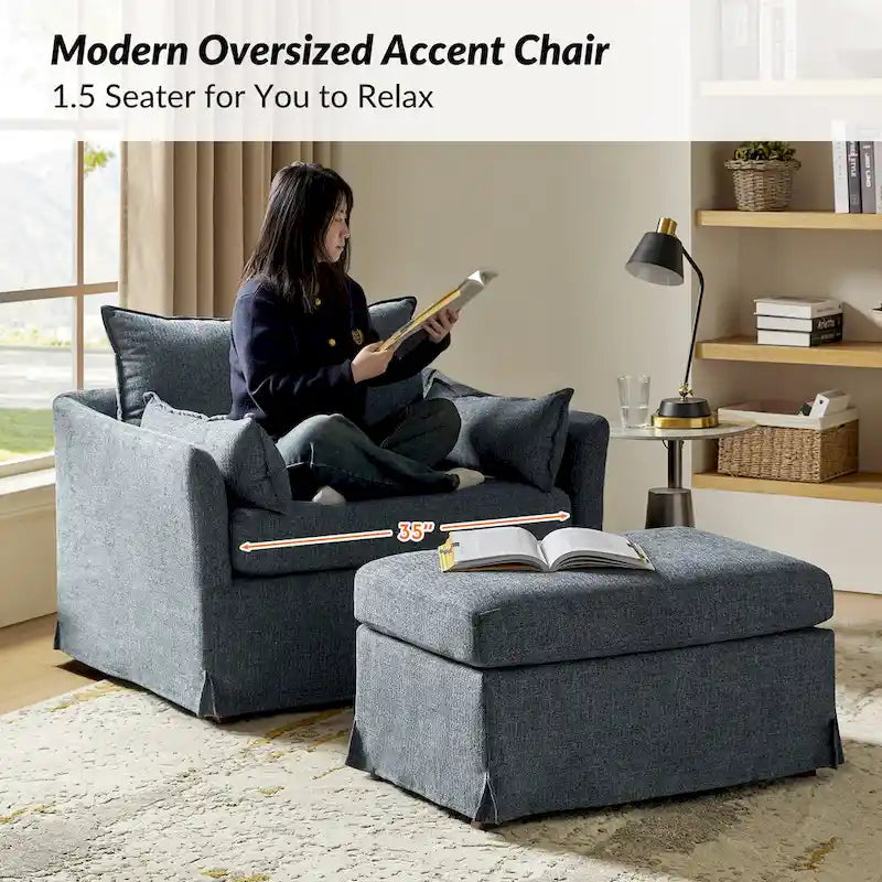 Fauteuil déhoussable surdimensionné Sophie et pouf avec roulettes arrière verrouillables par HULALA HOME