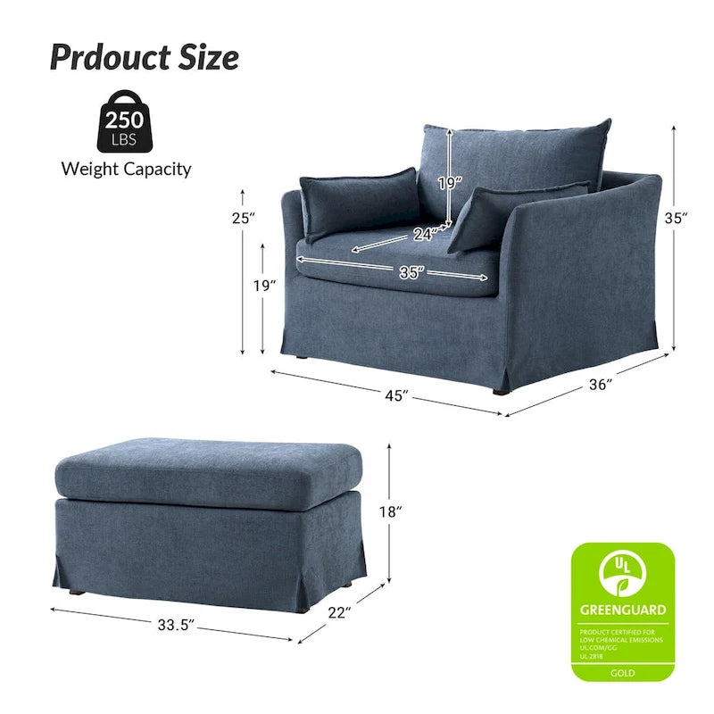 Fauteuil déhoussable surdimensionné Sophie et pouf avec roulettes arrière verrouillables par HULALA HOME