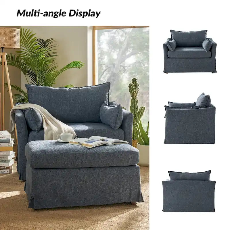 Fauteuil déhoussable surdimensionné Sophie et pouf avec roulettes arrière verrouillables par HULALA HOME