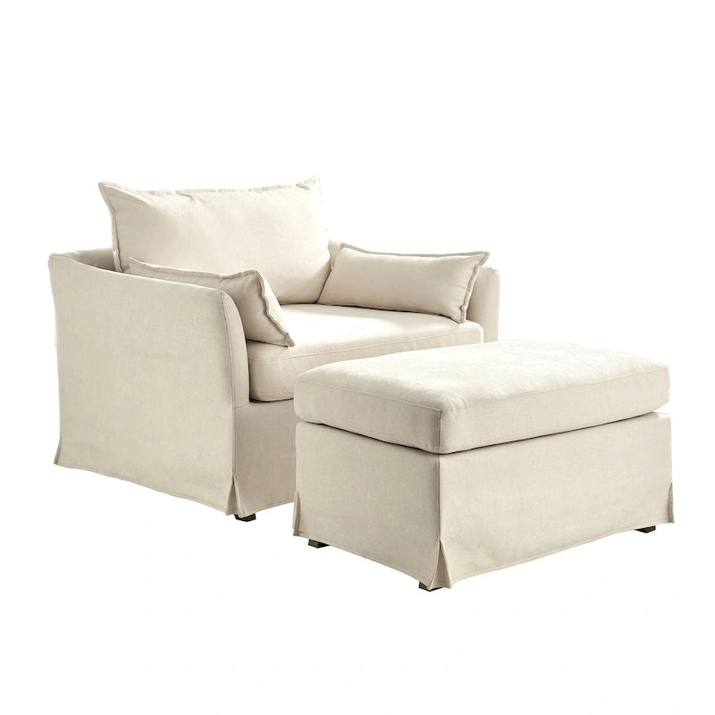 Fauteuil déhoussable surdimensionné Sophie et pouf avec roulettes arrière verrouillables par HULALA HOME