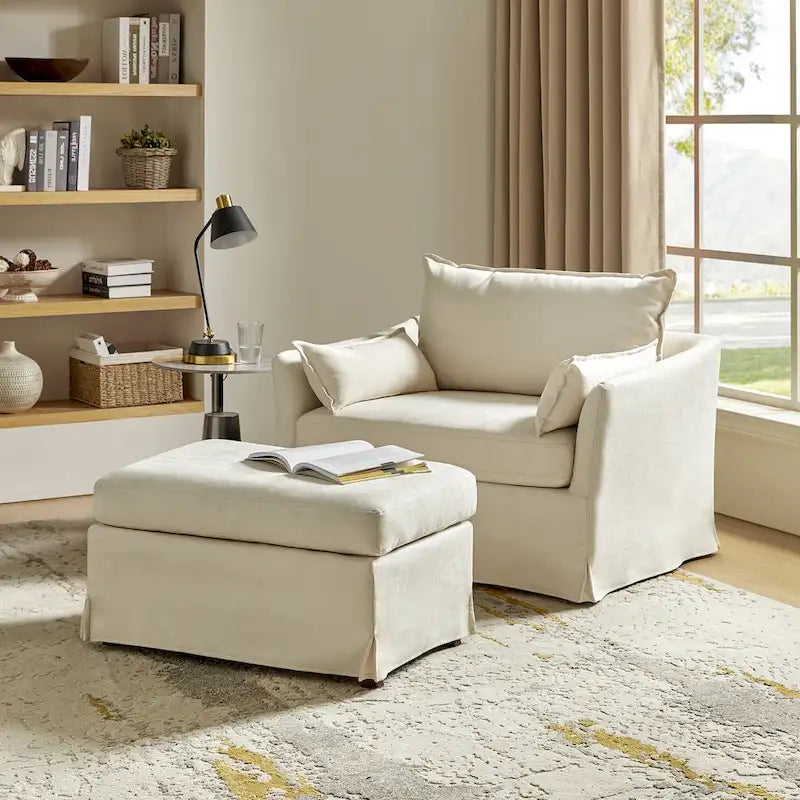 Fauteuil déhoussable surdimensionné Sophie et pouf avec roulettes arrière verrouillables par HULALA HOME