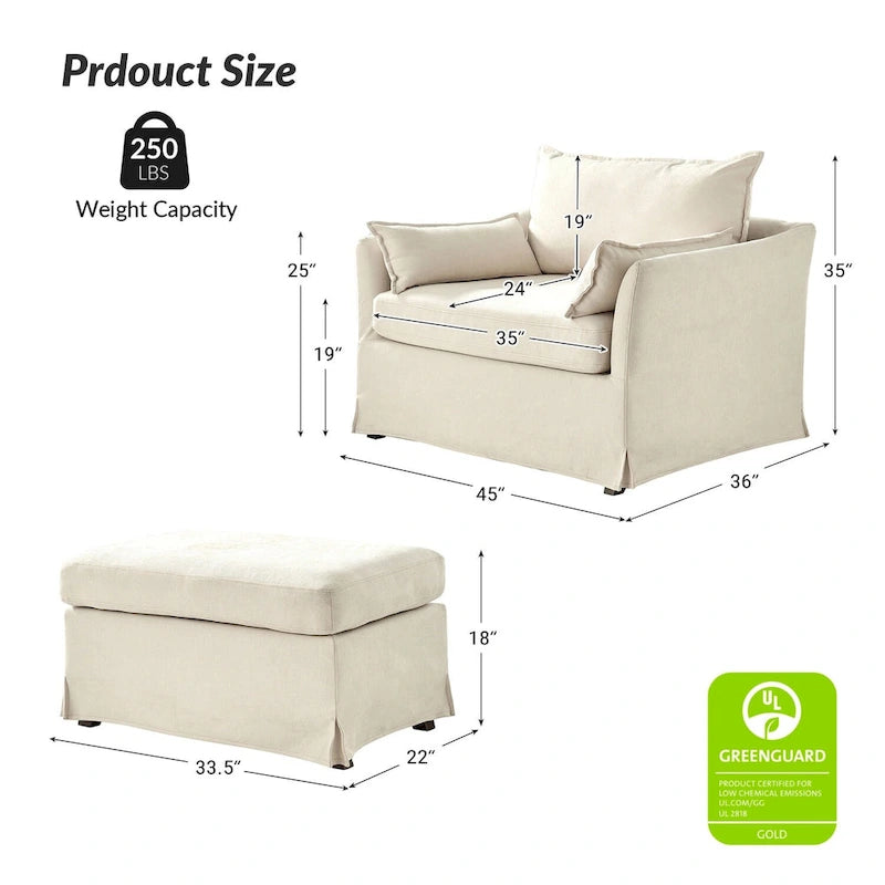 Fauteuil déhoussable surdimensionné Sophie et pouf avec roulettes arrière verrouillables par HULALA HOME