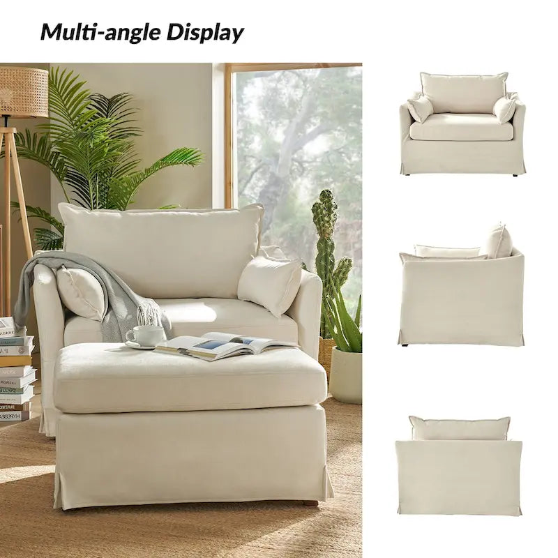 Fauteuil déhoussable surdimensionné Sophie et pouf avec roulettes arrière verrouillables par HULALA HOME