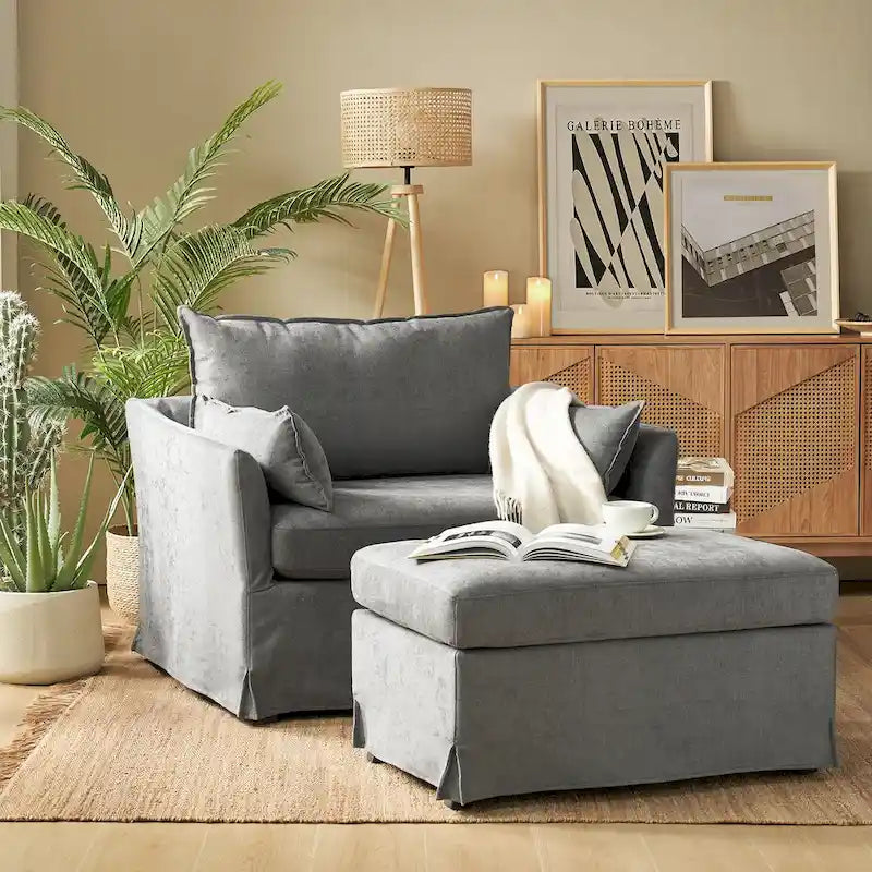 Fauteuil déhoussable surdimensionné Sophie et pouf avec roulettes arrière verrouillables par HULALA HOME