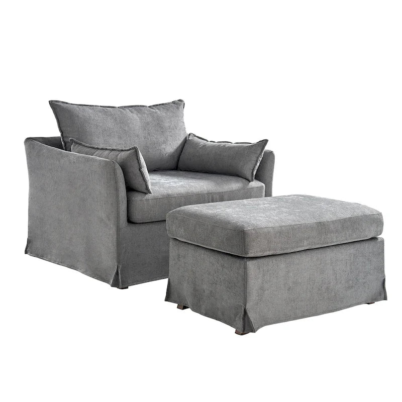 Fauteuil déhoussable surdimensionné Sophie et pouf avec roulettes arrière verrouillables par HULALA HOME