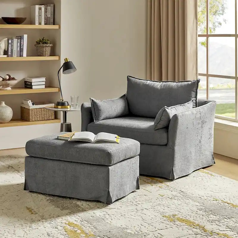 Fauteuil déhoussable surdimensionné Sophie et pouf avec roulettes arrière verrouillables par HULALA HOME