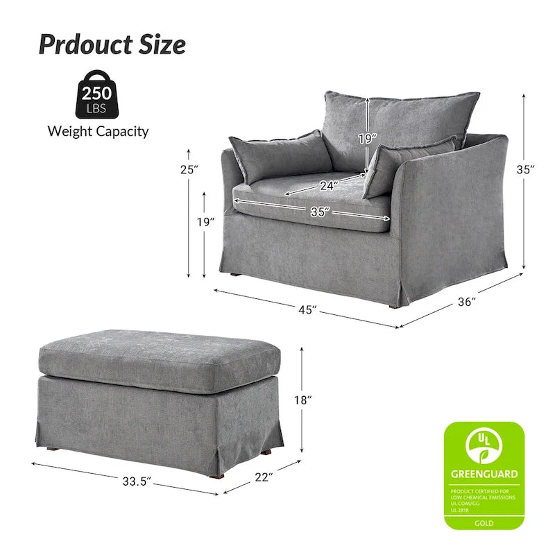 Fauteuil déhoussable surdimensionné Sophie et pouf avec roulettes arrière verrouillables par HULALA HOME