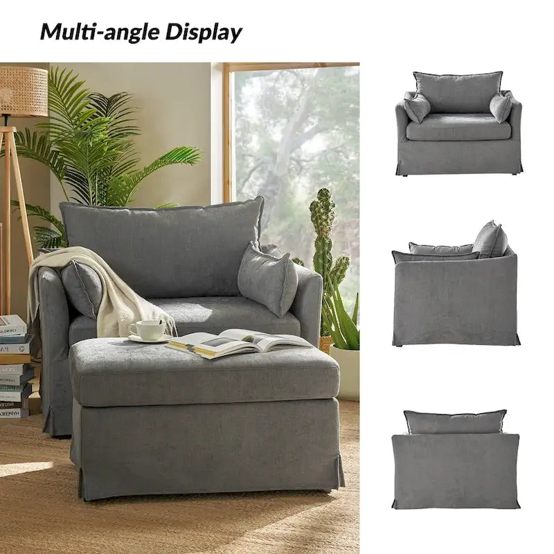 Fauteuil déhoussable surdimensionné Sophie et pouf avec roulettes arrière verrouillables par HULALA HOME