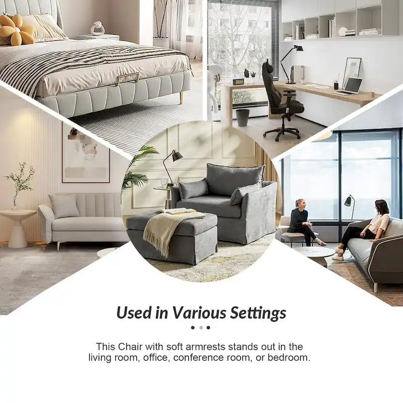 Fauteuil déhoussable surdimensionné Sophie et pouf avec roulettes arrière verrouillables par HULALA HOME