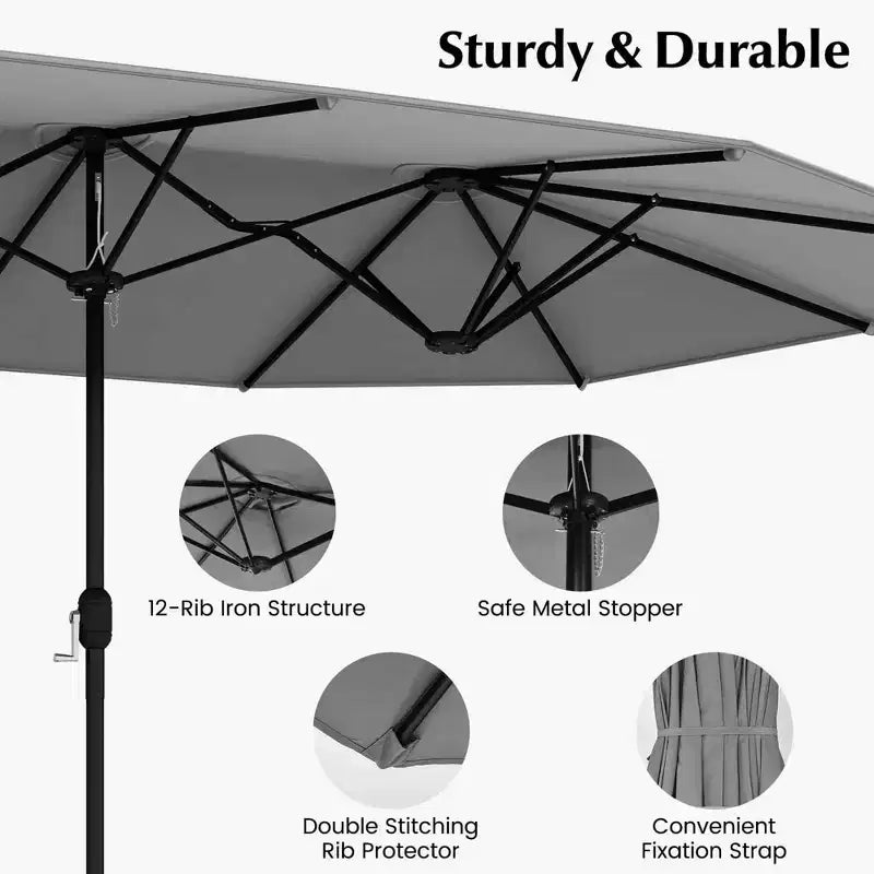 Costway Ensemble de salle à manger d'extérieur en osier 10 pièces avec parasol double face 8 fauteuils Gris/Rouge/Orange/Turquoise/Beige/Café