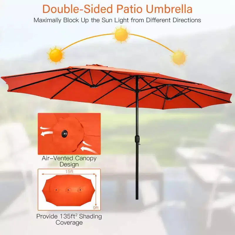 Costway Ensemble de salle à manger d'extérieur en osier 10 pièces avec parasol double face 8 fauteuils Gris/Rouge/Orange/Turquoise/Beige/Café
