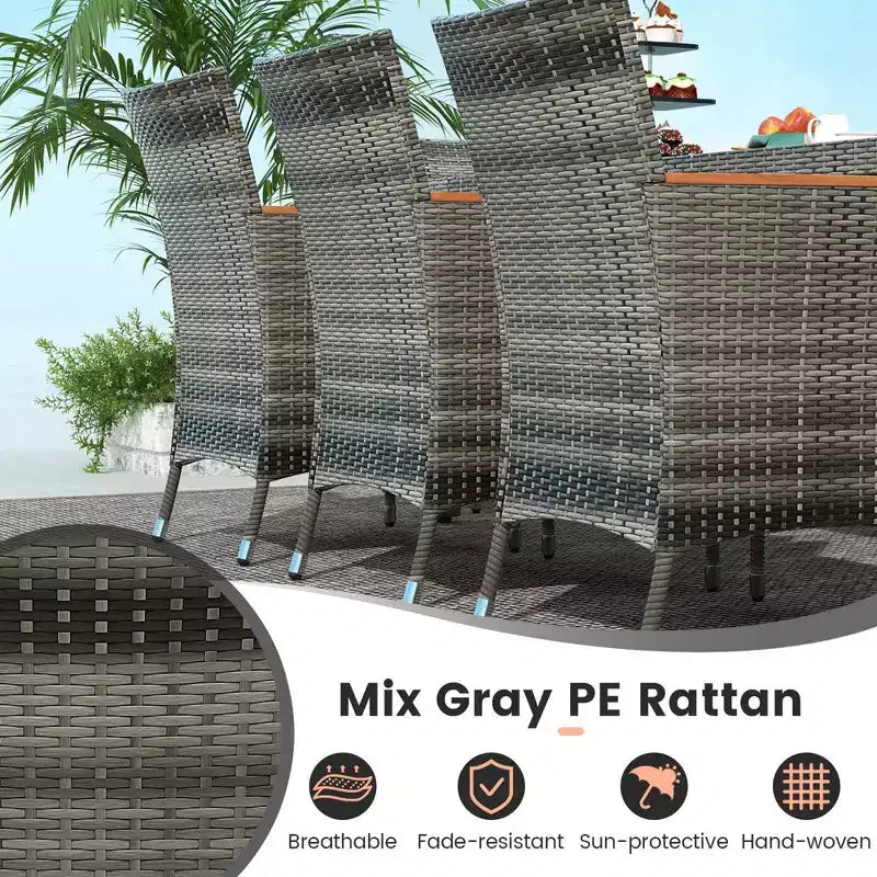 Costway Ensemble de salle à manger d'extérieur en osier 10 pièces avec parasol double face 8 fauteuils Gris/Rouge/Orange/Turquoise/Beige/Café