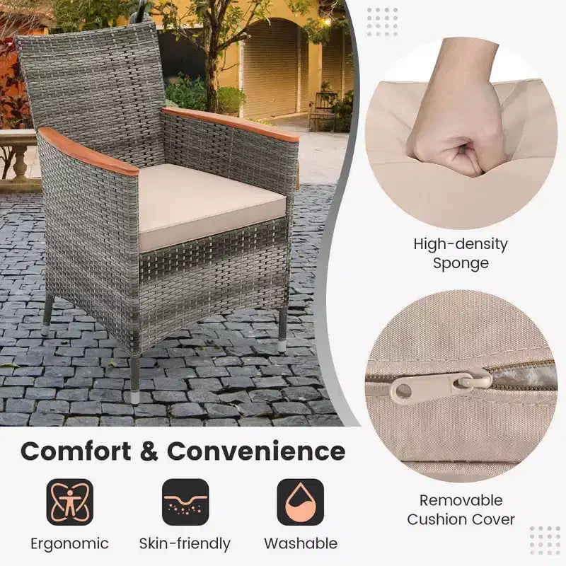 Costway Ensemble de salle à manger d'extérieur en osier 10 pièces avec parasol double face 8 fauteuils Gris/Rouge/Orange/Turquoise/Beige/Café