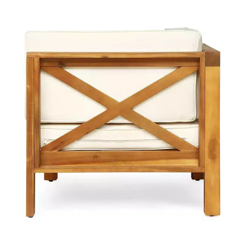 GDFStudio Keith Ensemble canapé et table basse d'extérieur en bois d'acacia avec coussins, teck/beige