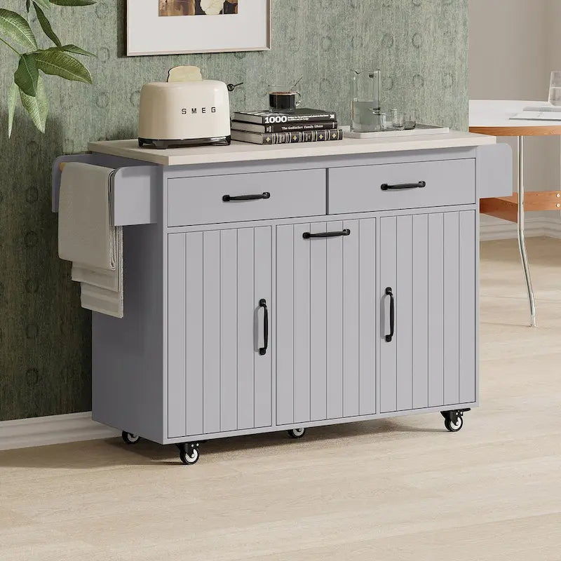 Îlot de cuisine avec meuble de rangement pour poubelle, Chariot de cuisine avec abattant