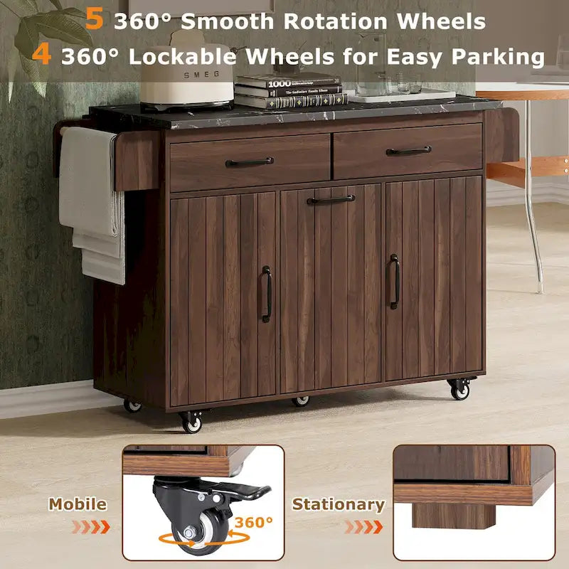 Îlot de cuisine avec meuble de rangement pour poubelle, Chariot de cuisine avec abattant