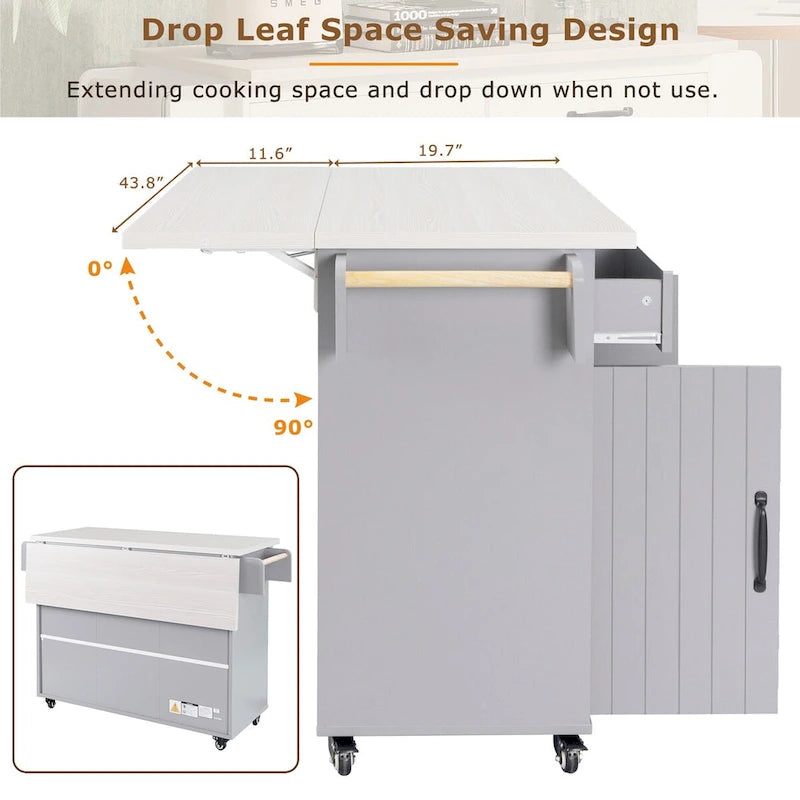 Îlot de cuisine avec meuble de rangement pour poubelle, Chariot de cuisine avec abattant