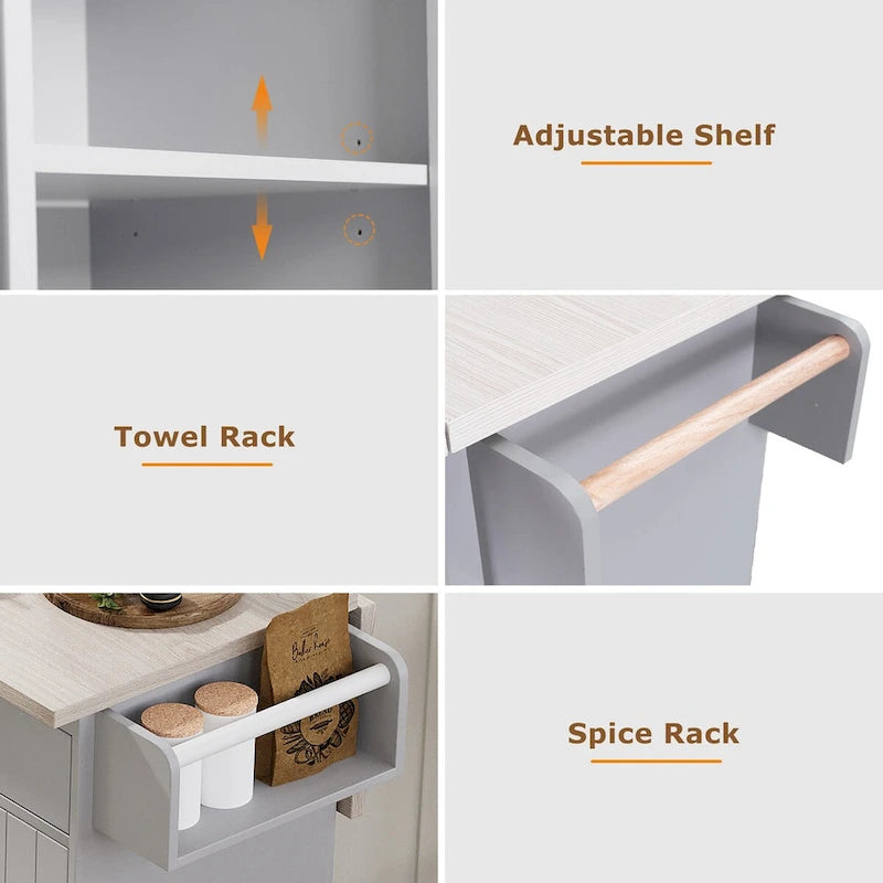 Îlot de cuisine avec meuble de rangement pour poubelle, Chariot de cuisine avec abattant